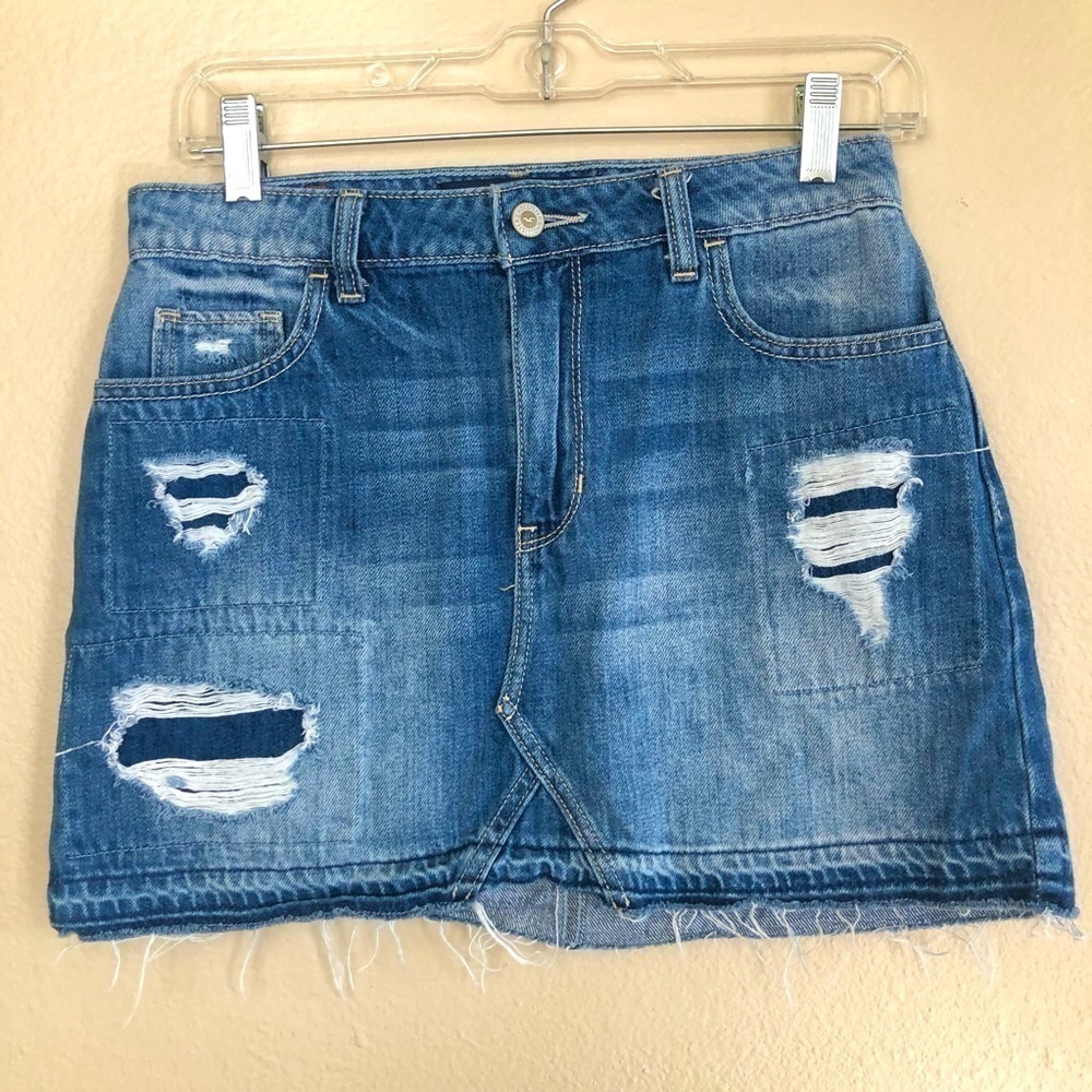 Hollister Blue Distressed Denim Mini Skirt